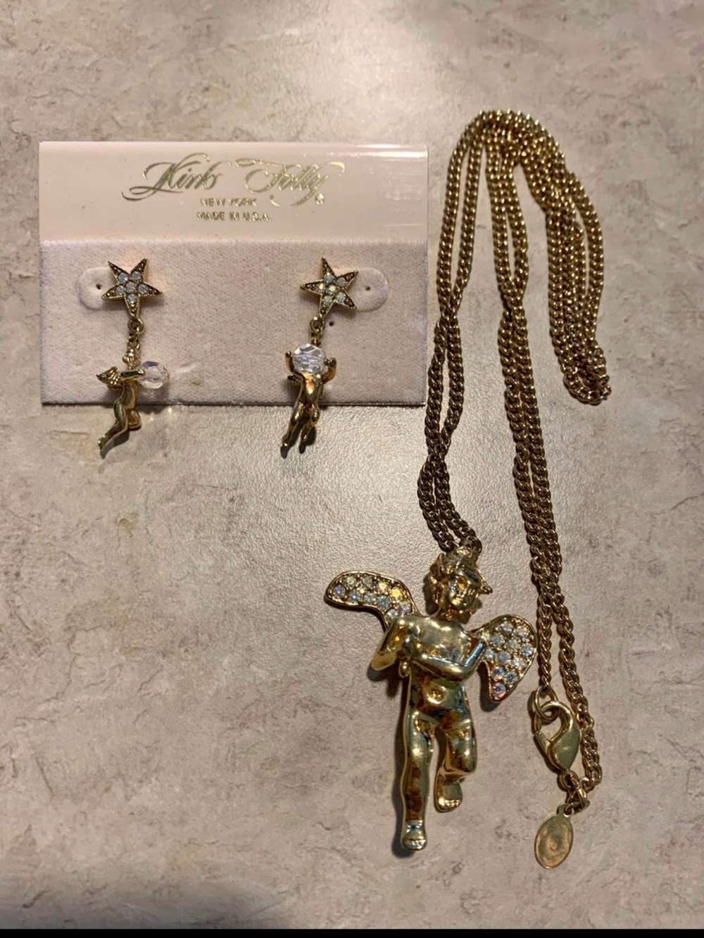 KIRKS FOLLY CHERUB ANGEL NECKLACE AND EARRINGS SET